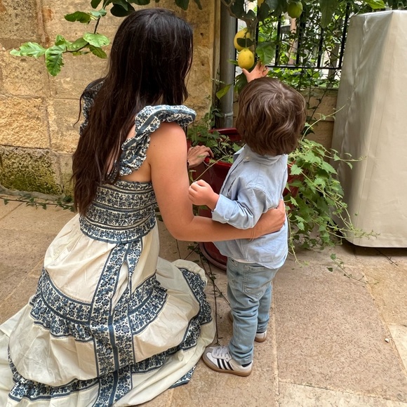 SEA New York Smocked Cream and Navy Dress - Picture 3 of 11